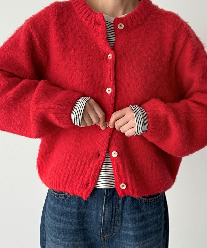 タイムセール35%OFF】El marアルパカ混ヘアリークルーカーディガン