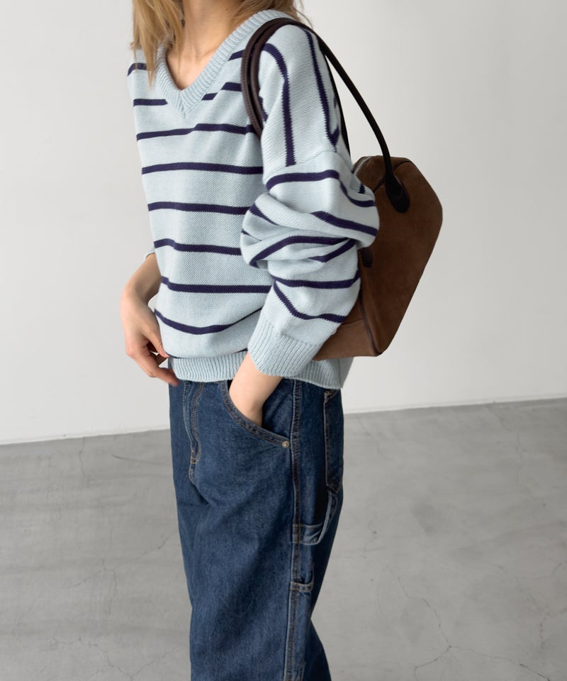 CANAL JEAN El mar ポロ襟ボーダーニット グレー キャナルジーン CANAL JEAN El mar ポロ襟ボーダーニット （グレー