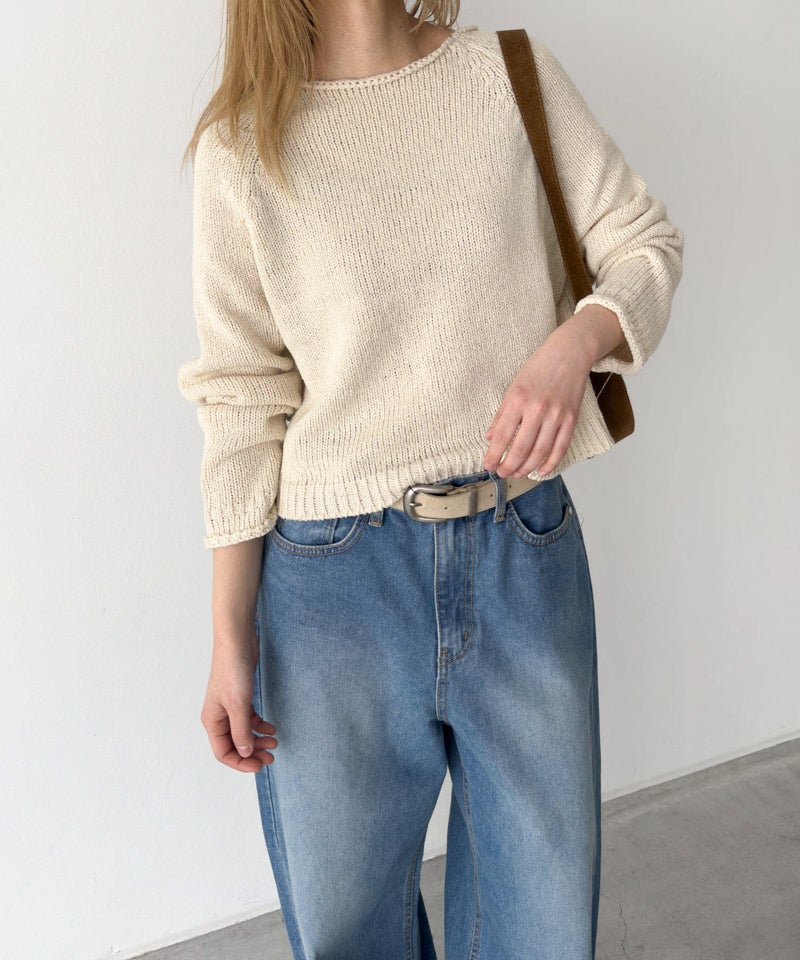 【美品✨】DEMYLEE ラグラン　ローゲージ　春ニット　ボートネック　Mサイズ El marラグラン袖ロールアップニット | CANAL JEAN（キャナルジーン