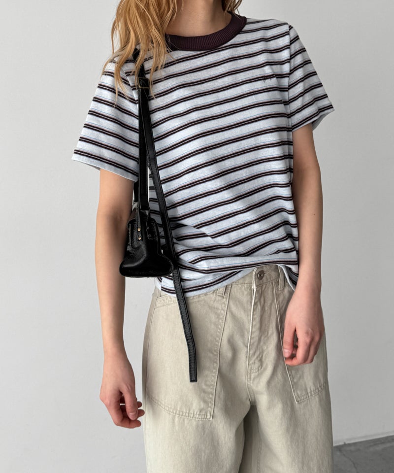 Lakey Park襟リブ胸刺繍ボーダーリンガーTシャツ | CANAL JEAN