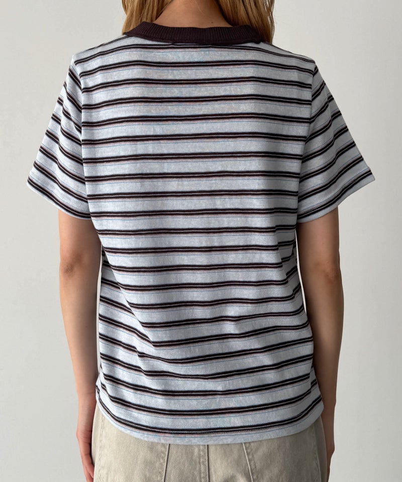 Lakey Park襟リブ胸刺繍ボーダーリンガーTシャツ | CANAL JEAN